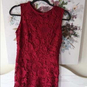 Floral Red Lace Medium Short Sleeve Midi Dress